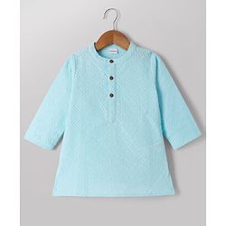 Babyhug 100% Cotton Cambric Full Sleeves Kurta Pyjama Set with Diamond Embroidery in Sky Blue