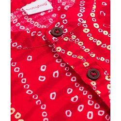 Babyhug 100% Cotton Cambric Woven Full Sleeves Kurta Pajama Set with Bandhani Print - Red
