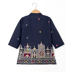 Babyhug 100% Cotton Cambric Woven Floral Embroidered Sequin Detailng Kurta Pyjama Set - Navy