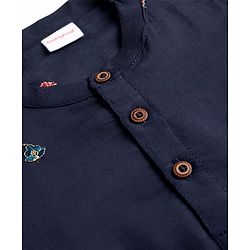 Babyhug 100% Cotton Cambric Woven Floral Embroidered Sequin Detailng Kurta Pyjama Set - Navy