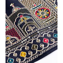 Babyhug 100% Cotton Cambric Woven Floral Embroidered Sequin Detailng Kurta Pyjama Set - Navy