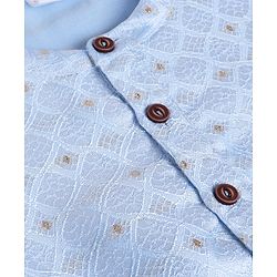 Babyhug Cambric Woven Full Sleeves Kurta Pyjama Set with Foil Print - Light Blue