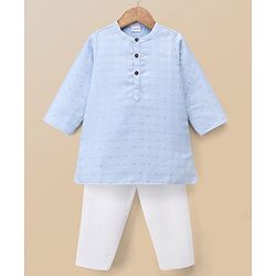 Babyhug Cambric Woven Full Sleeves Kurta Pyjama Set with Foil Print - Light Blue