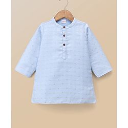Babyhug Cambric Woven Full Sleeves Kurta Pyjama Set with Foil Print - Light Blue