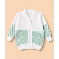 Babyhug Knit Cardigan and Pant with Full Sleeves and Color Block Design in Mint for Preemie-Preemie