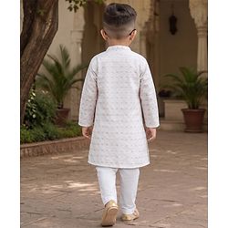 Babyhug Cambric Woven Full Sleeves Kurta Pyjama Set with Foil Print - White