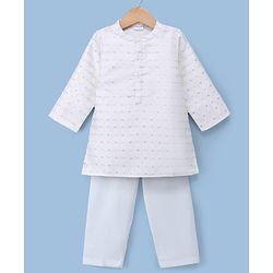 Babyhug Cambric Woven Full Sleeves Kurta Pyjama Set with Foil Print - White