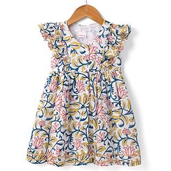 Babyhug 100% Cambric Woven Ethnic Dress with Half Frill Sleeves and Floral Pattern Print in White for New born