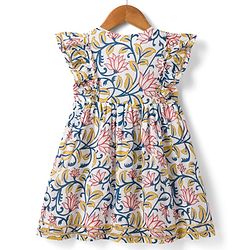 Babyhug 100% Cambric Woven Ethnic Dress with Half Frill Sleeves and Floral Pattern Print in White for New born