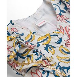 Babyhug 100% Cambric Woven Ethnic Dress with Half Frill Sleeves and Floral Pattern Print in White for New born