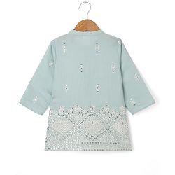 Babyhug Woven Full Sleeves Floral Embroidered Dhoti Kurta Set With Sequin Detailing - Teal Blue