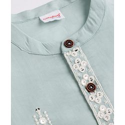 Babyhug Woven Full Sleeves Floral Embroidered Dhoti Kurta Set With Sequin Detailing - Teal Blue