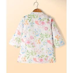 Babyhug Cambri 100% Cotton Woven Schiffli Floral Printed Full Sleeves Kurta Dhoti Set - White & Pink
