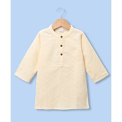 Babyhug 100% Cotton Cambric Woven Full Sleeves Hakkoba Embroidered Kurta & Dhoti Set - Yellow