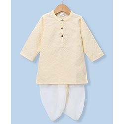 Babyhug 100% Cotton Cambric Woven Full Sleeves Hakkoba Embroidered Kurta & Dhoti Set - Yellow