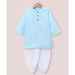 Babyhug 100% Cotton Cambric Woven Full Sleeves Embroidered Kurta & Dhoti Set - Light Blue