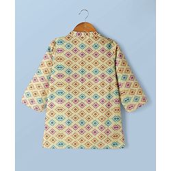 Babyhug Cambric Woven Full Sleeves Hakkoba Printed Dhoti Kurta - Lemon