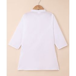 Babyhug 100% Cotton Cambric Woven Full Sleeves Kurta & Dhoti Set With Printed Jacket - White