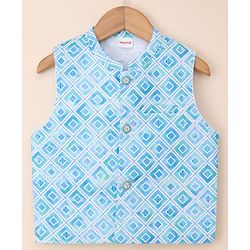 Babyhug 100% Cotton Cambric Woven Full Sleeves Kurta & Dhoti Set With Printed Jacket - White