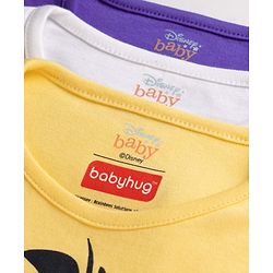 Babyhug Disney Interlock Knit Full Sleeves Onesies With Animal Print & Winnie The Pooh Graphic Pack of 3 - Yellow, White & Blue