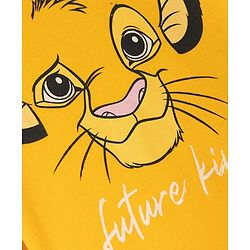 Babyhug Disney Interlock Knit Full Sleeves Onesie With Cap and Lion King Graphic - Yellow