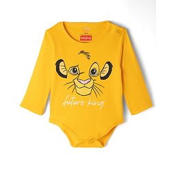 Babyhug Disney Interlock Knit Full Sleeves Onesie With Cap and Lion King Graphic - Yellow