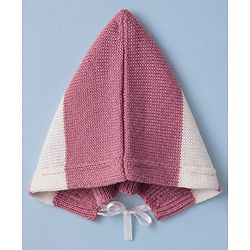 Babyhug Knit Full Sleeves Colour Block Design Sweater Set with Cap & Booties - Peach