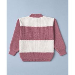 Babyhug Knit Full Sleeves Colour Block Design Sweater Set with Cap & Booties - Peach