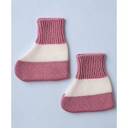 Babyhug Knit Full Sleeves Colour Block Design Sweater Set with Cap & Booties - Peach