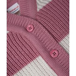 Babyhug Knit Full Sleeves Colour Block Design Sweater Set with Cap & Booties - Peach
