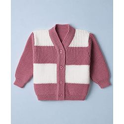 Babyhug Knit Full Sleeves Colour Block Design Sweater Set with Cap & Booties - Peach