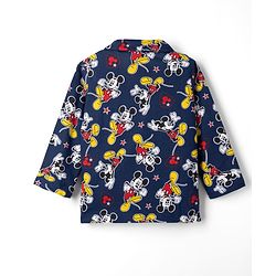 Babyhug Disney Single Jersey Knit Full Sleeves Front Open Shirt & Pyjama Night Suit Co-Ords Set With Mickey Mouse Graphic - Navy Blue