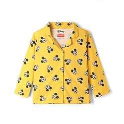 Babyhug Disney Single Jersey Knit Full Sleeves Co-Ords Shirt & Pyjama Night Suit with Mickey Mouse Print - Yellow