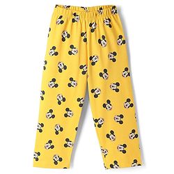 Babyhug Disney Single Jersey Knit Full Sleeves Co-Ords Shirt & Pyjama Night Suit with Mickey Mouse Print - Yellow