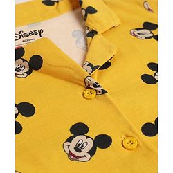 Babyhug Disney Single Jersey Knit Full Sleeves Co-Ords Shirt & Pyjama Night Suit with Mickey Mouse Print - Yellow
