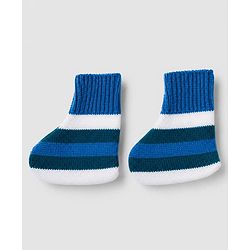 Babyhug Knit Full Sleeves Sweater Set With Cap Booties & Stripes Design - White