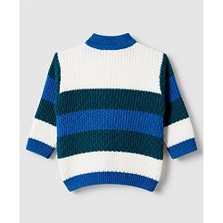 Babyhug Knit Full Sleeves Sweater Set With Cap Booties & Stripes Design - White