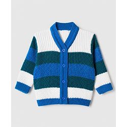 Babyhug Knit Full Sleeves Sweater Set With Cap Booties & Stripes Design - White