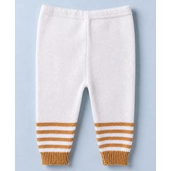 Babyhug Knit Full Sleeves Sweater Set With Cap Booties & Stripes Design - White & Light Brown
