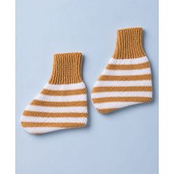 Babyhug Knit Full Sleeves Sweater Set With Cap Booties & Stripes Design - White & Light Brown
