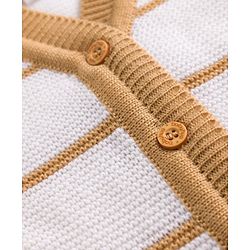 Babyhug Knit Full Sleeves Sweater Set With Cap Booties & Stripes Design - White & Light Brown