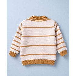 Babyhug Knit Full Sleeves Sweater Set With Cap Booties & Stripes Design - White & Light Brown