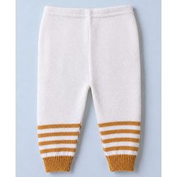Babyhug Knit Full Sleeves Sweater Set With Cap Booties & Stripes Design - White & Light Brown