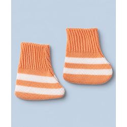 Babyhug Knit Full Sleeves Sweater Set and Cap with Booties and Striped Print in Orange