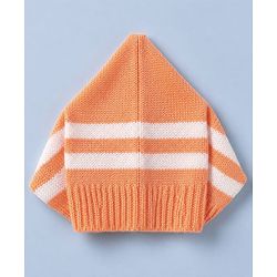 Babyhug Knit Full Sleeves Sweater Set and Cap with Booties and Striped Print in Orange