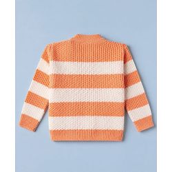 Babyhug Knit Full Sleeves Sweater Set and Cap with Booties and Striped Print in Orange