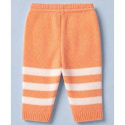 Babyhug Knit Full Sleeves Sweater Set and Cap with Booties and Striped Print in Orange