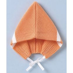 Babyhug Knit Full Sleeves Sweater Set and Cap with Booties and Striped Print in Orange