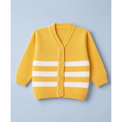 Babyhug Knit Sweater Set and Cap and Booties with Full Sleeves and Stripes Design in Yellow for Preemie-Preemie