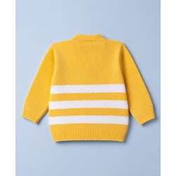 Babyhug Knit Sweater Set and Cap and Booties with Full Sleeves and Stripes Design in Yellow for Preemie-Preemie
